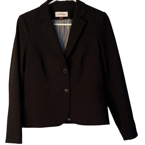 Calvin Klein Womens Blazer Size 8 Black Lined Button Front Collar Vent Careerwea - Picture 1 of 8